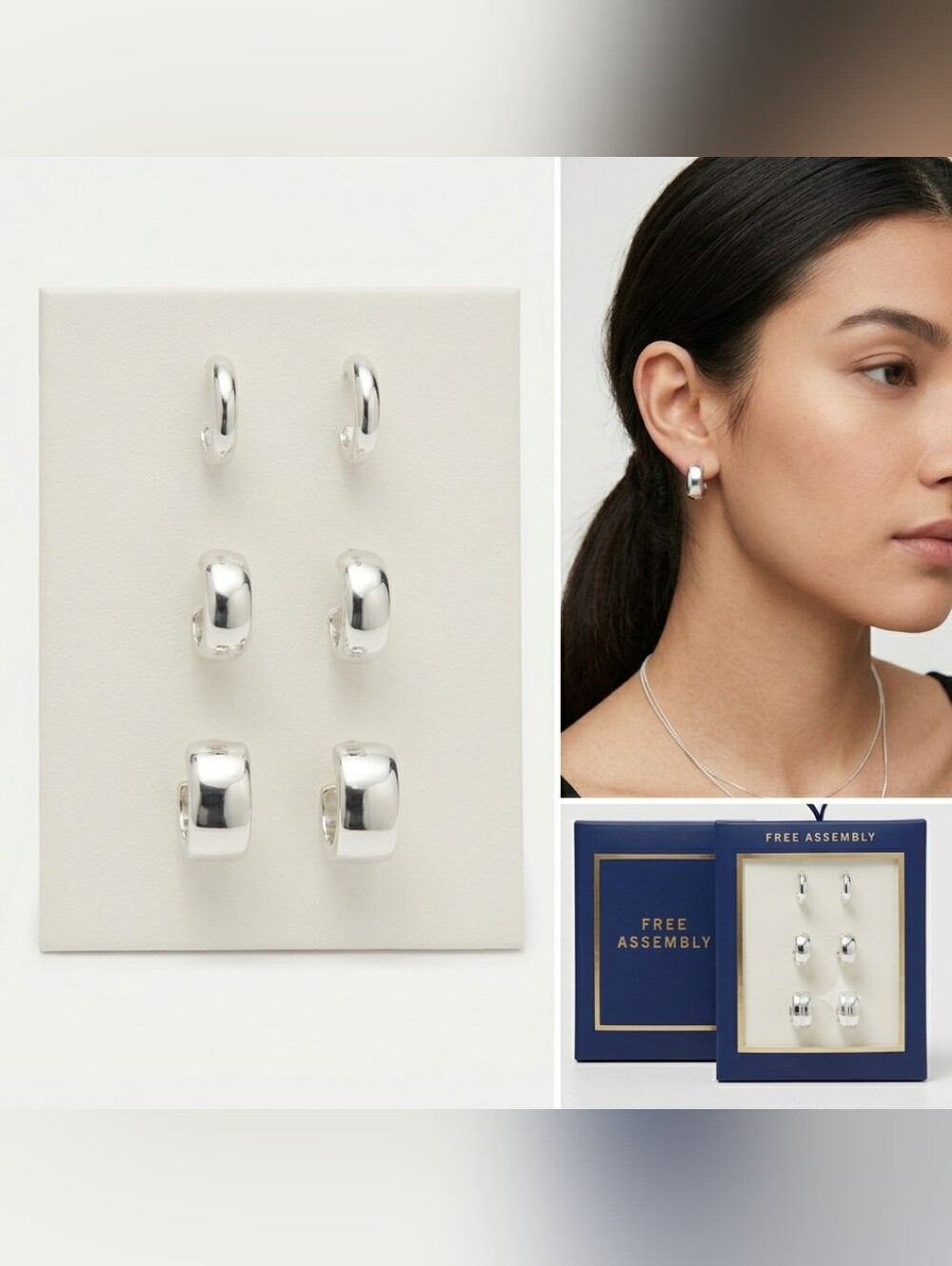 Silver Plated Huggie Hoop Earring Set - 3 Pairs